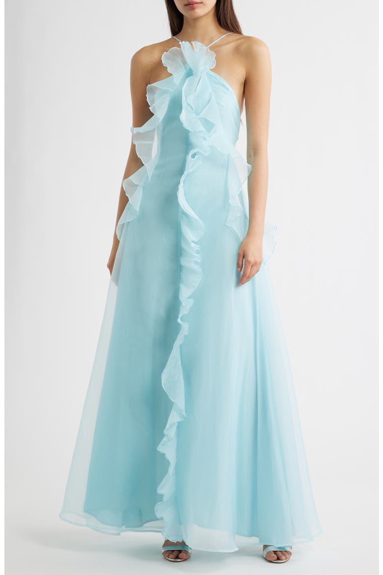 Bela Ruffle Halter Dress, Main, color, CAPRI BLUE