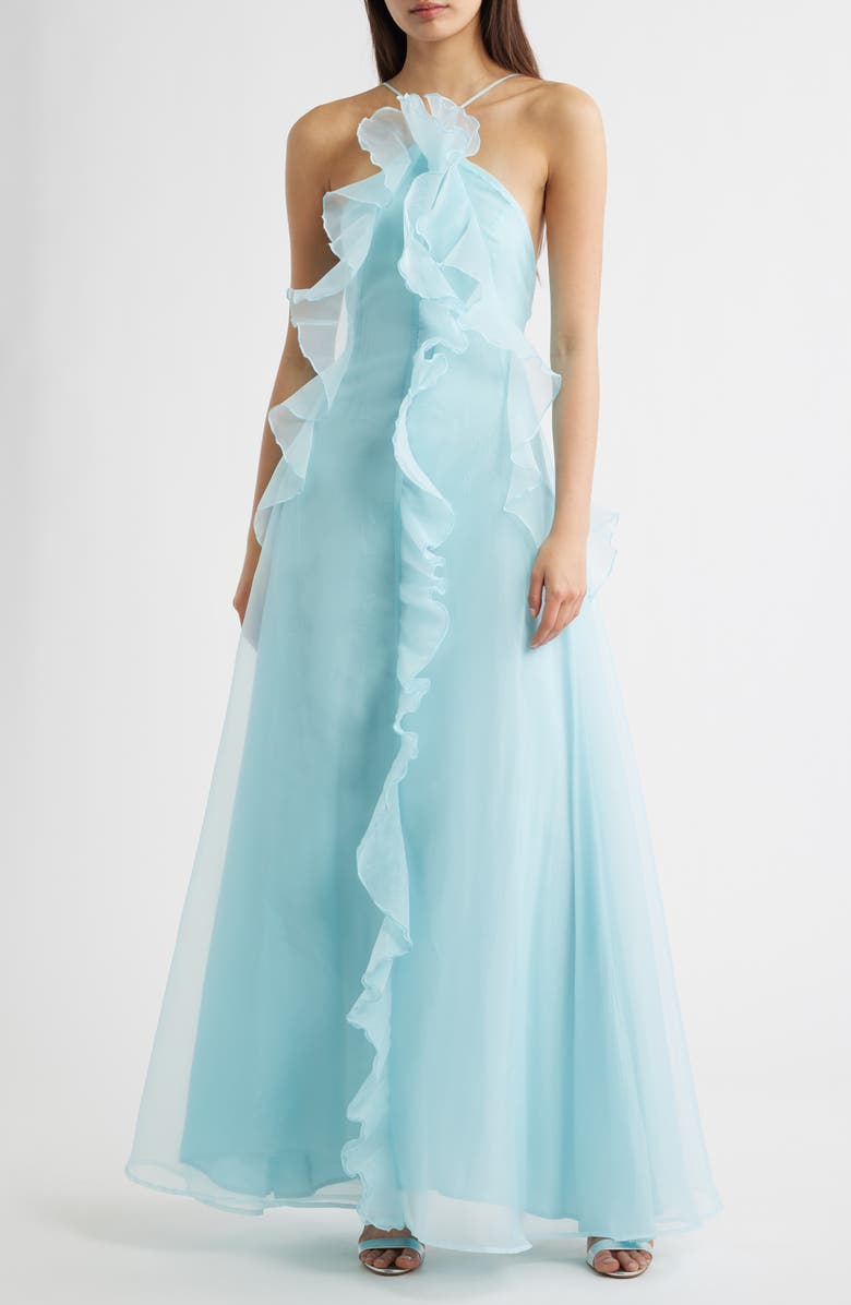 Sonya Moda Bela Ruffle Halter Dress, Main, color, Capri Blue