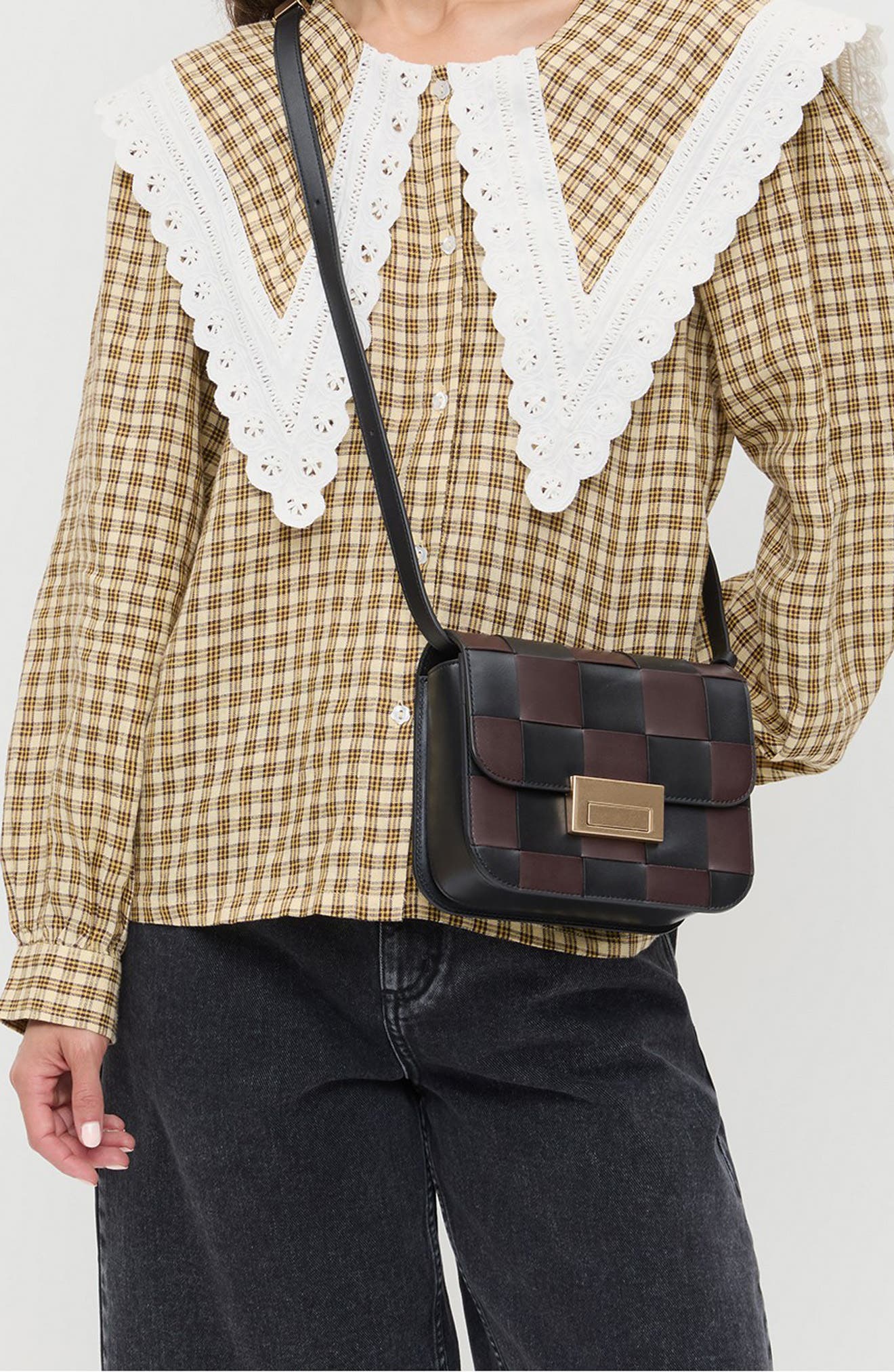 Loeffler Randall Desi Woven Leather Crossbody Bag, Alternate, color, Black/ Espresso