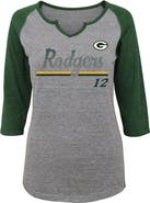 Outerstuff Women's Juniors Aaron Rodgers Heathered Gray/Green Green Bay Packers Over the Line Player Name & Number Tri-Blend 3/4-Sleeve V-Notch T-Shirt