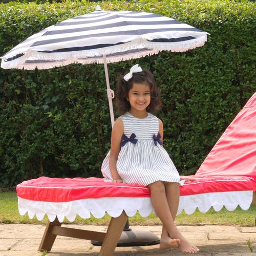 Rachel Riley Stripe Linen Bow Dress In Navy