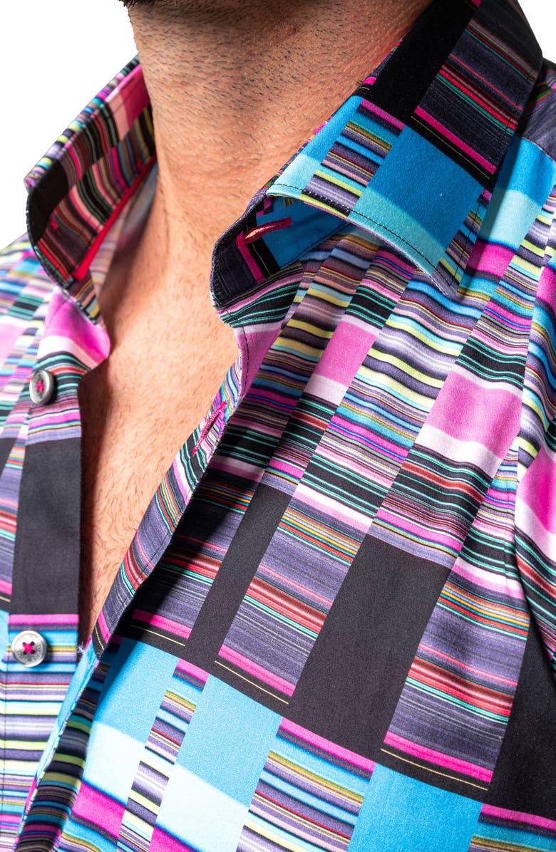 Maceoo Galileo Visible Short Sleeve Cotton Button-Up Shirt, Alternate, color, Purple Multi