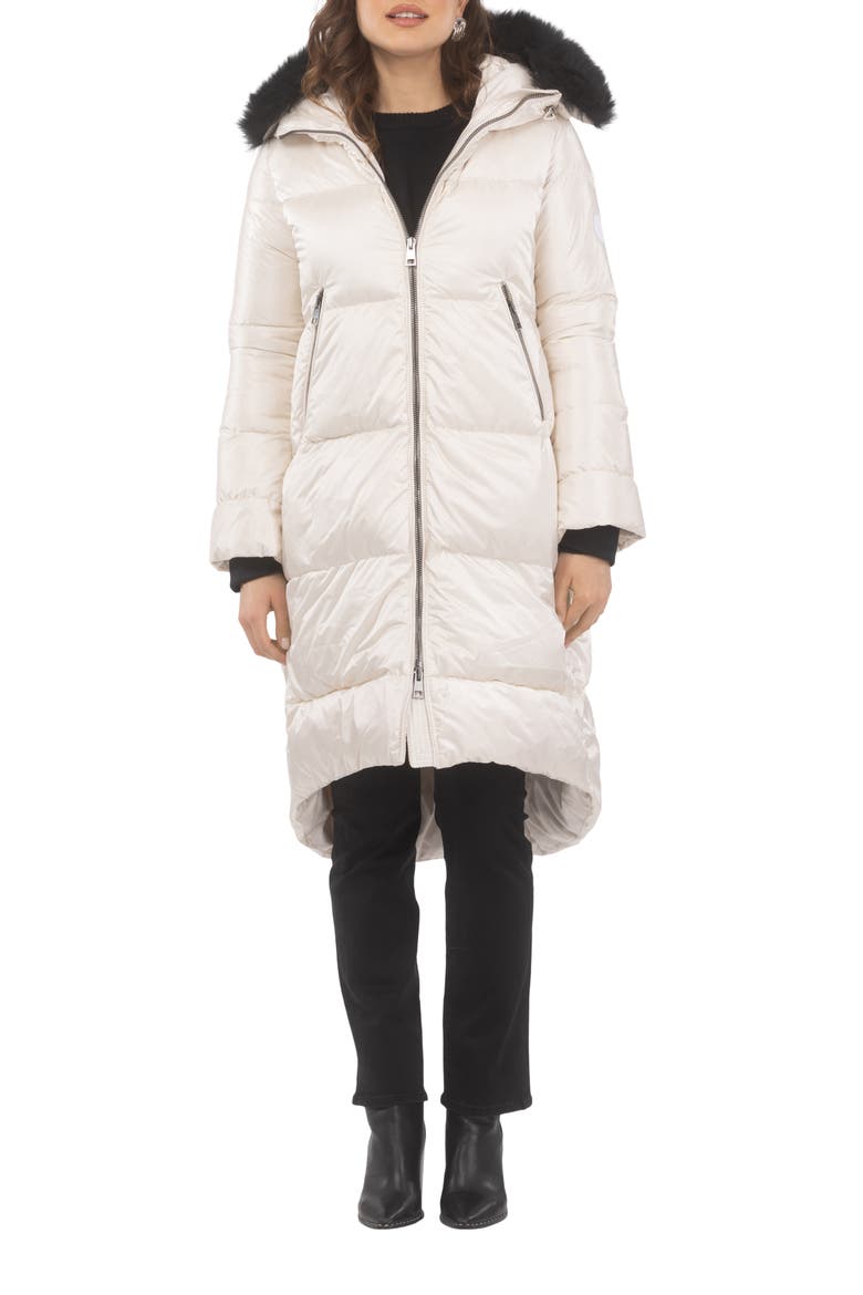 Apres-Ski Long Coat With Detachable Trim, Main, color, CHAMPAGNE/BLACK