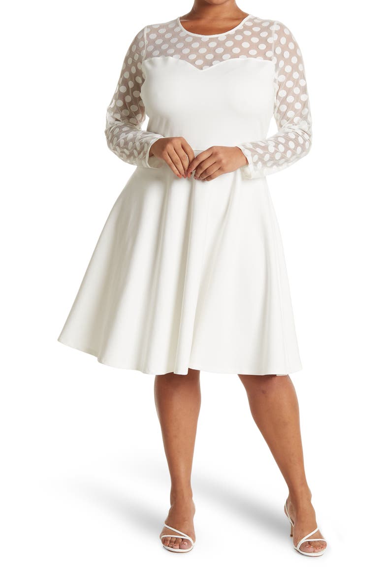Stella Long Sleeve Dot Mesh Minidress, Main, color, CREAM
