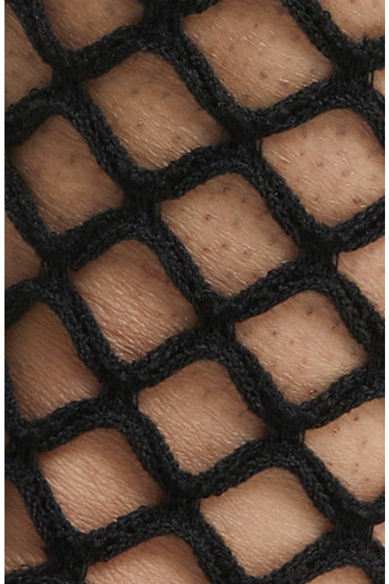 Hedge Fishnet Cotton Blend Crew Socks, Alternate, color, BLACK