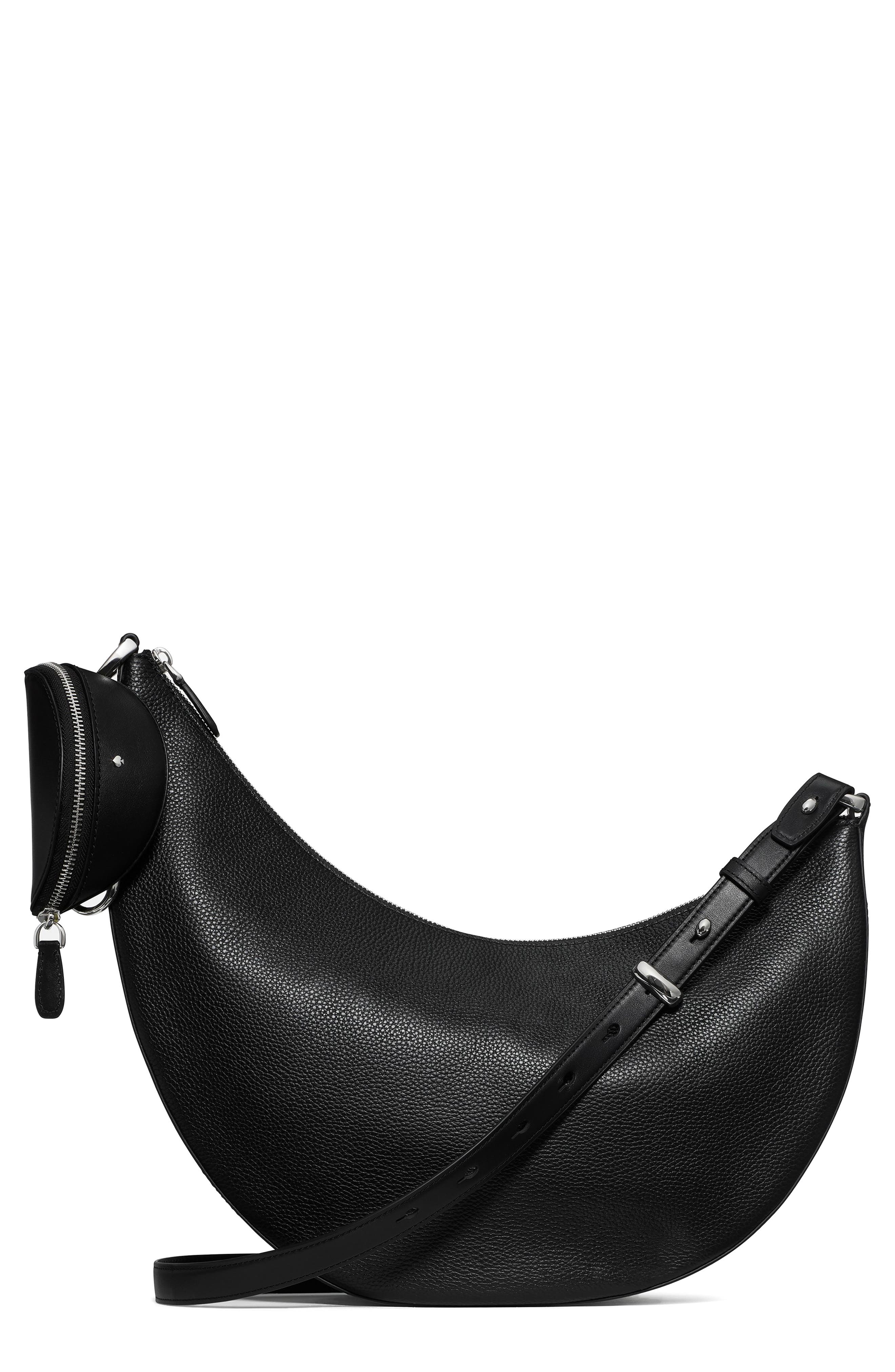 Kate Spade New York large duo pebbled leather crossbody bag, Main, color, Black