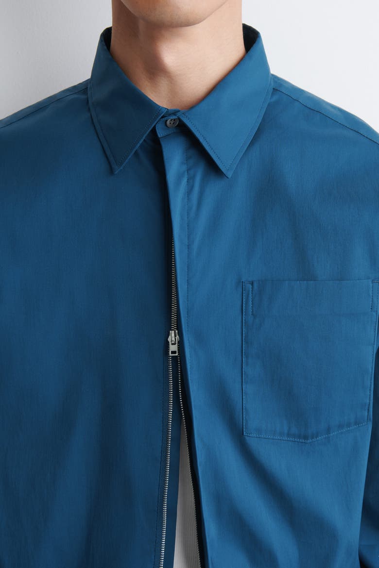 Cotton-Blend Zip-Up Shirt, Alternate, color, BLUE