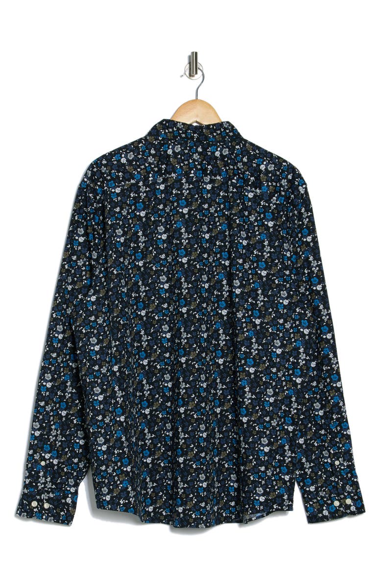 Original Penguin Floral Stretch Poplin Button-Up Shirt, Alternate, color, True Black