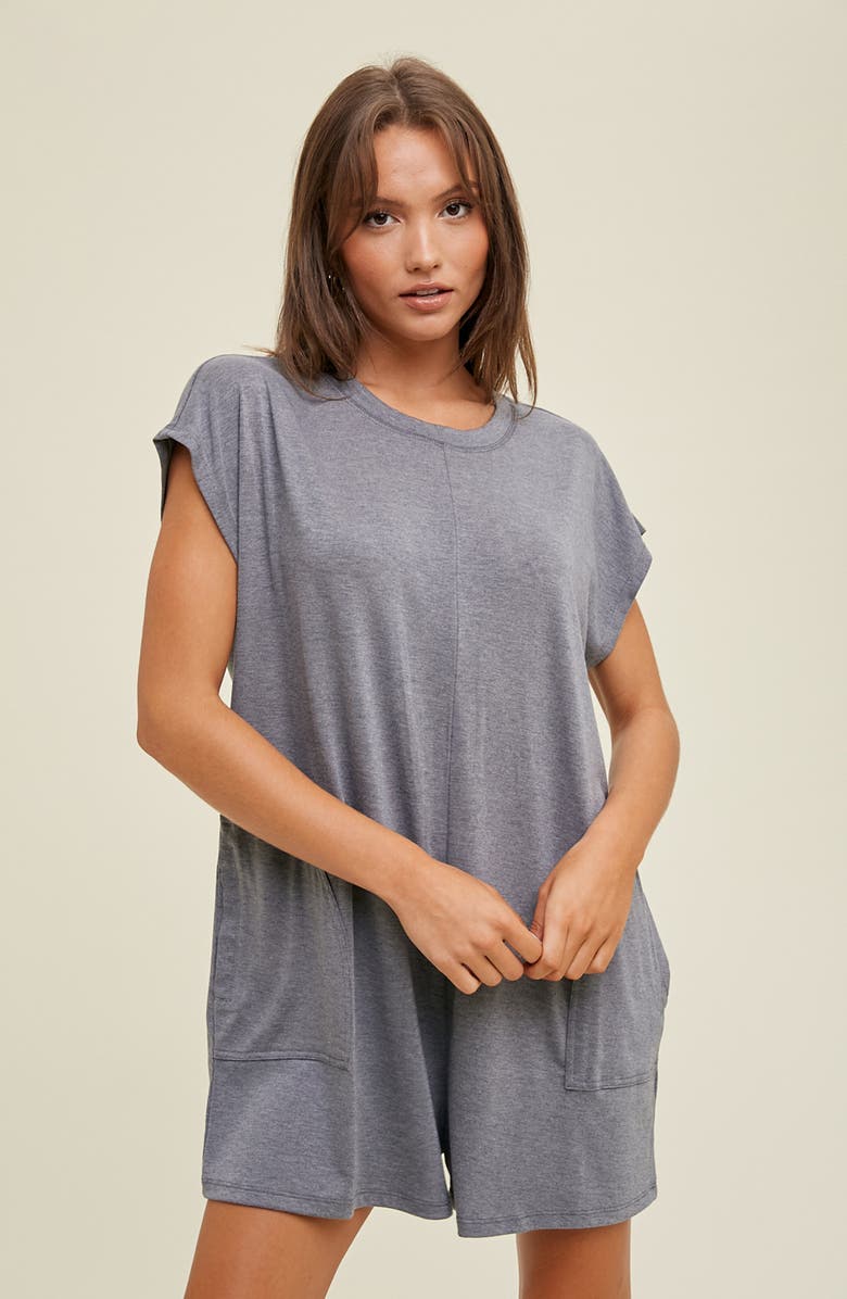 WISHLIST Short Sleeve Melange Knit Romper, Alternate, color, Charcoal