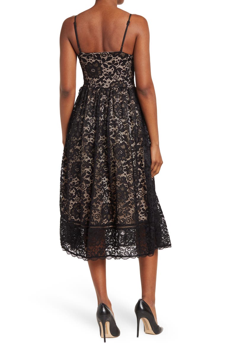 NSR Crochet Stretch Lace Midi Dress, Alternate, color, Black