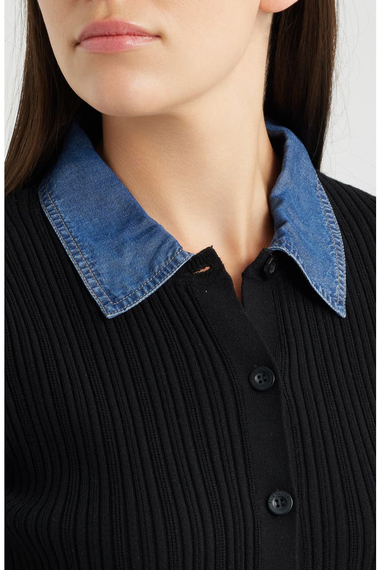 The Remington Denim Collar Short Sleeve Cardigan, Alternate, color, NOIR/ DENIM