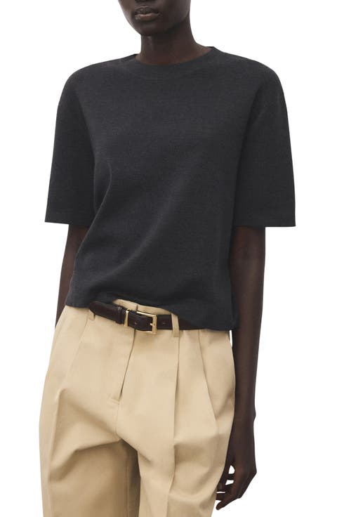 Short Sleeve Wool & Cotton Crewneck Sweater