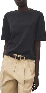 MANGO Short Sleeve Wool & Cotton Crewneck Sweater