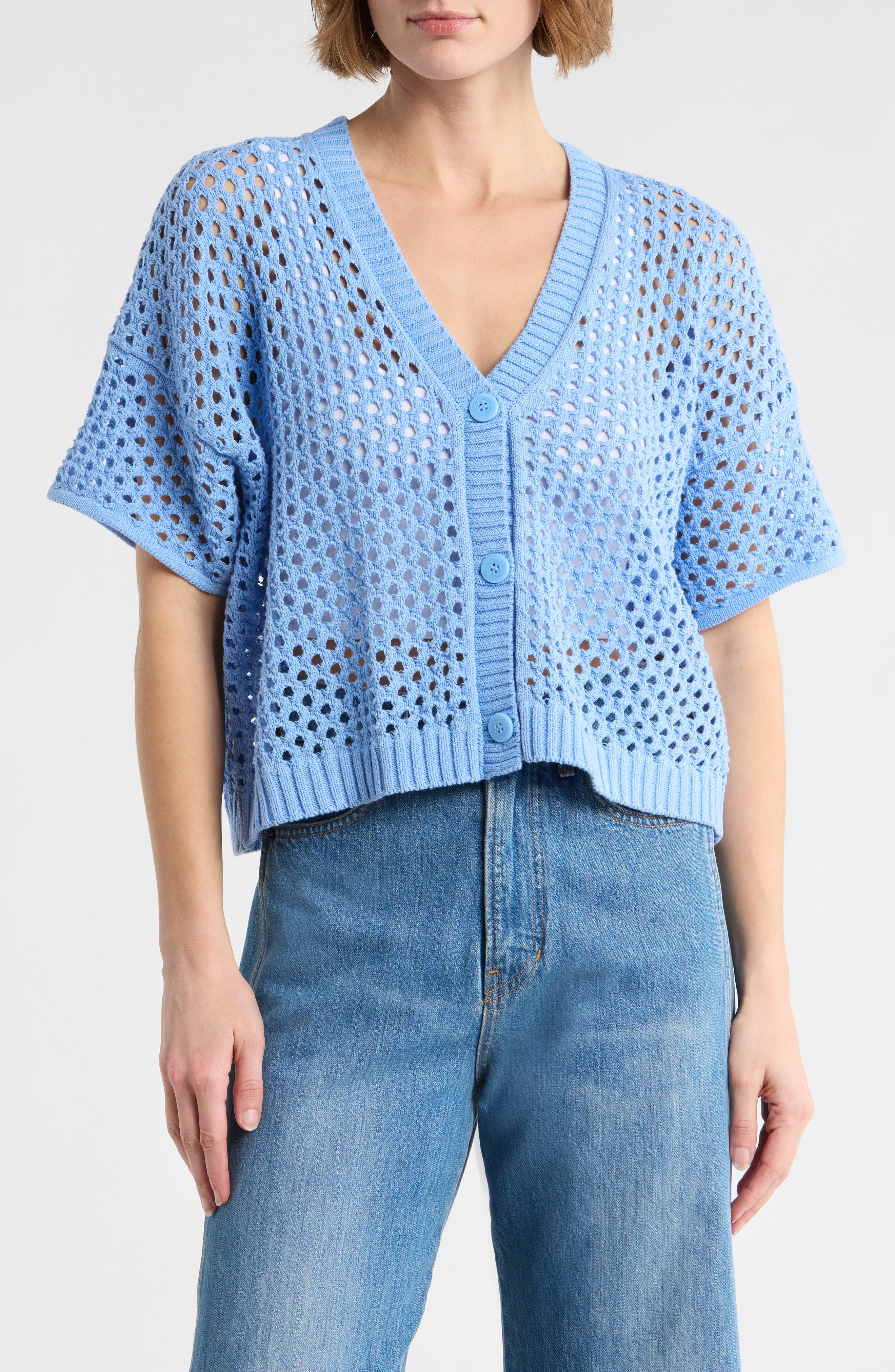 Splendid Nina Pointelle Short Sleeve Cardigan