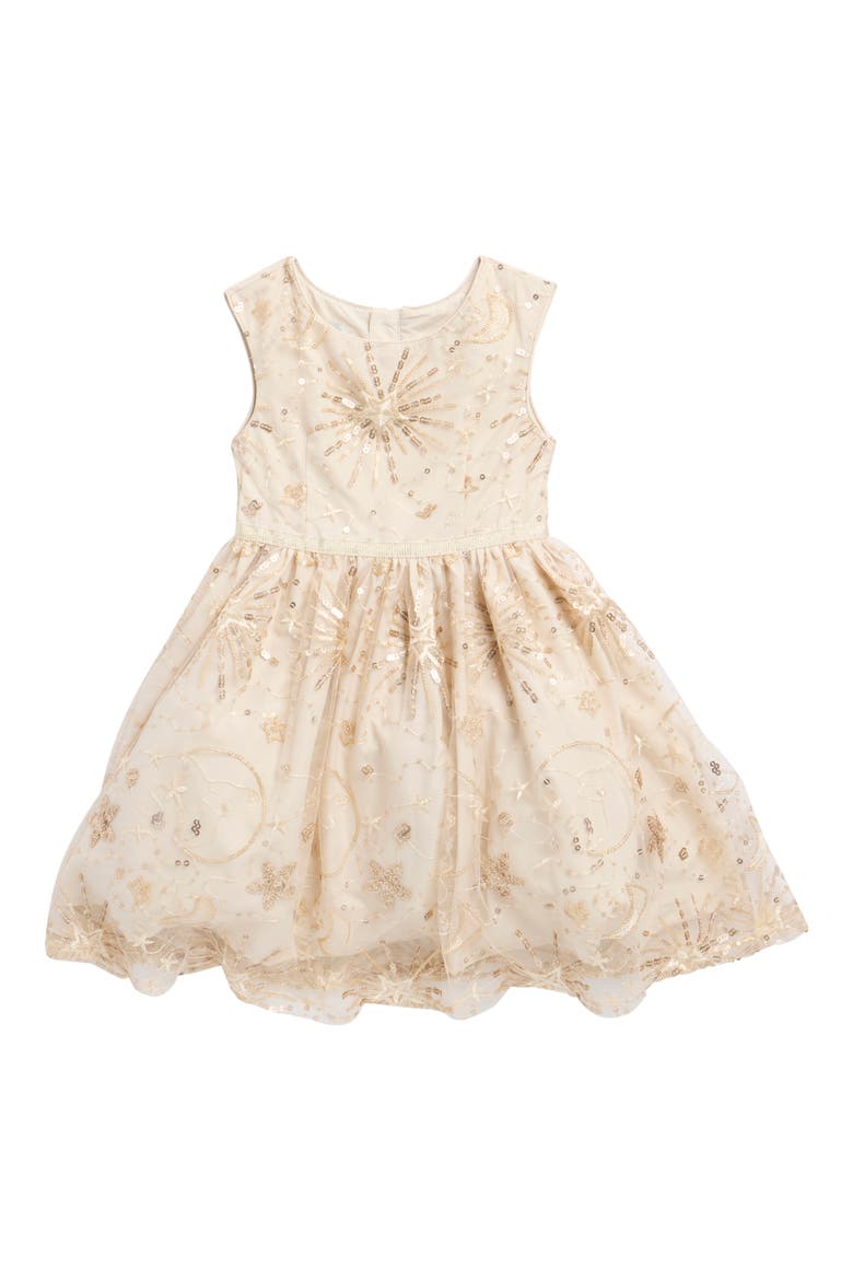 Kids' Sequin Starburst Party Dress, Main, color, CHAMPAGNE