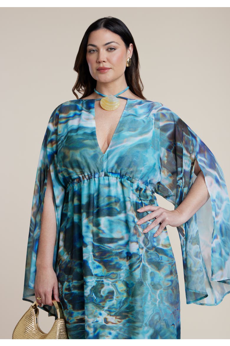 Shell Detail Wide Sleeve Kaftan, Alternate, color, AQUAMARINE