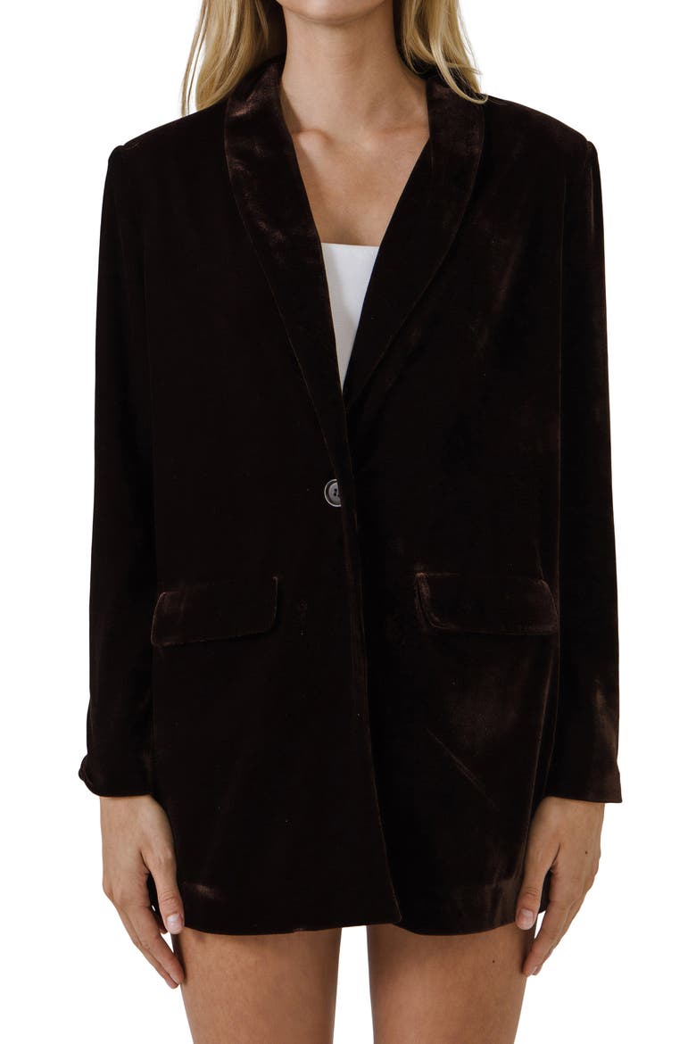 Velvet Blazer, Main, color, BROWN