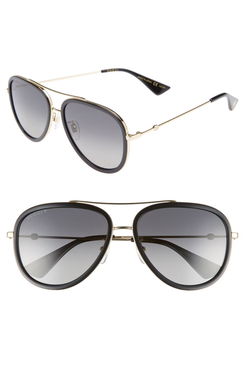 Gucci 57mm Polarized Metal Aviator Sunglasses, Main, color, Gold