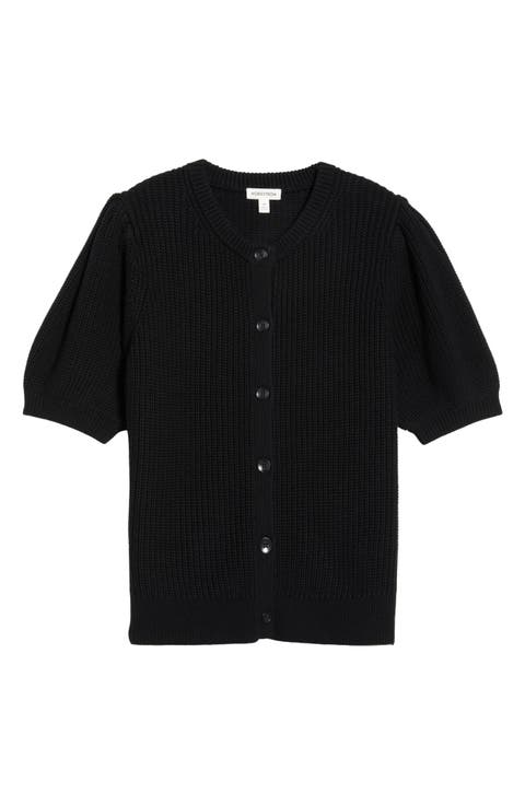 Puff Sleeve Wool Blend Cardigan