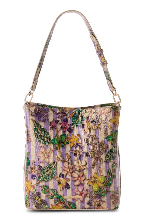 Celina Croc Embossed Leather Bucket Bag