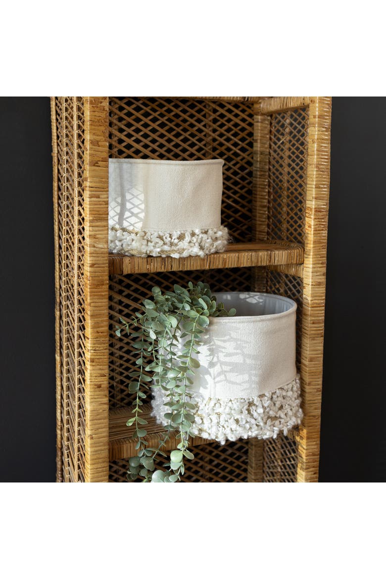 Set of 2 Hand Woven Boucle Bins White, Alternate, color, White