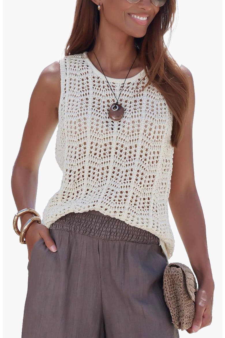 Crochet Sleeveless Top, Main, color, Beige
