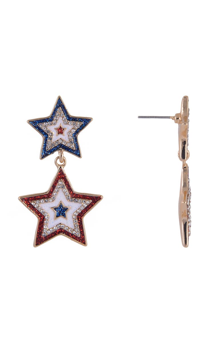 Hallmark Red, White and Blue Double Star Drop Earrings, Alternate, color, Red