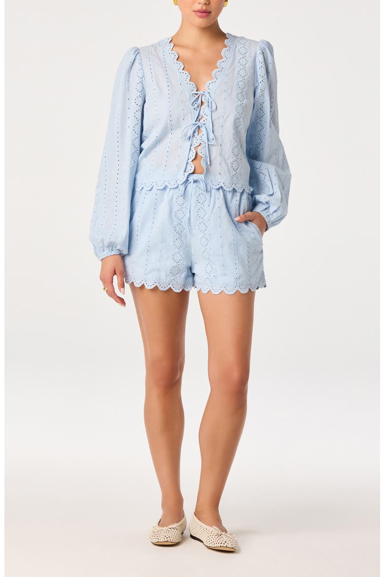 Leah Cotton Eyelet Drawstring Shorts, Alternate, color, LIGHT BLUE