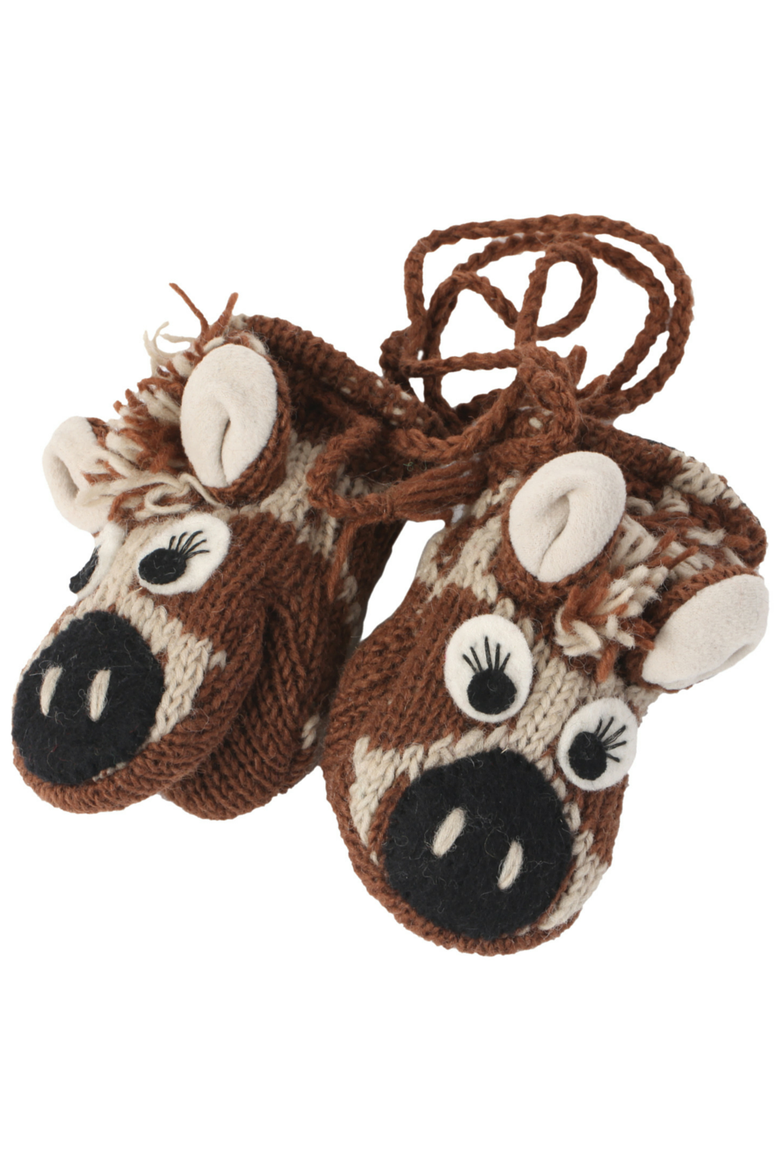 Giraffe Mittens, Main, color, Brown