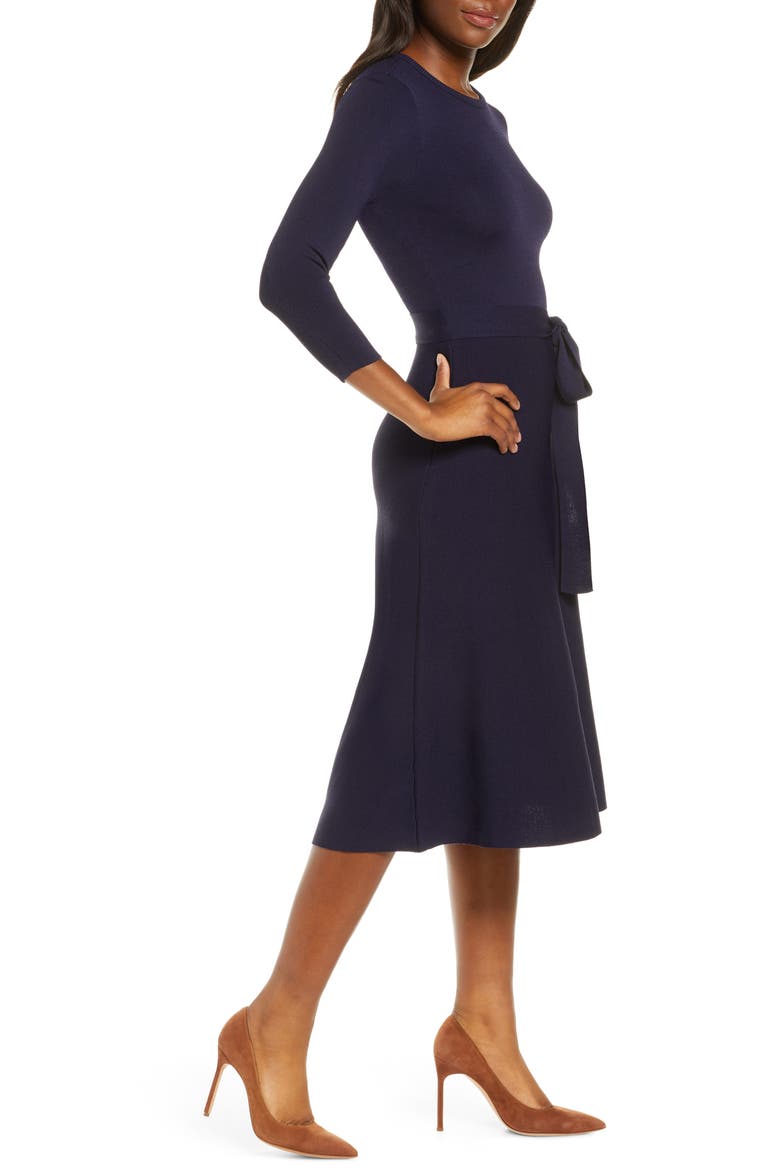 Fit & Flare Sweater Dress, Alternate, color, NAVY