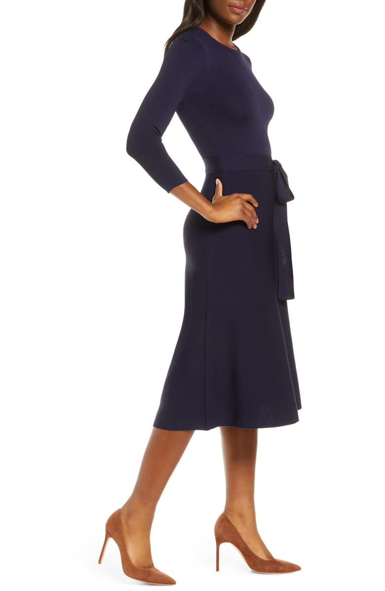 Eliza J Fit & Flare Sweater Dress, Alternate, color, Navy
