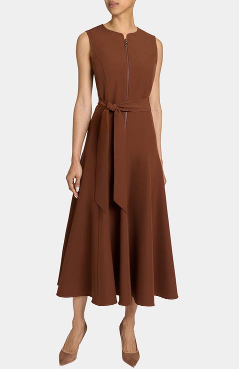Sunny Sleeveless Midi Dress in Stretch Crepe