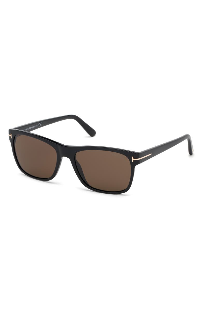 TOM FORD Giulio 57mm Geometric Sunglasses, Alternate, color, Shiny Black / Brown