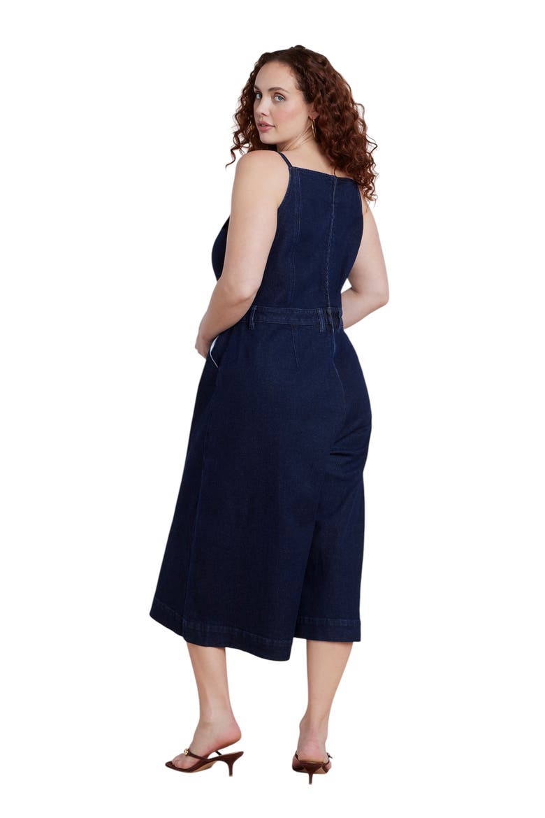 Stretch Denim Culotte Jumpsuit, Alternate, color, DARK WASH
