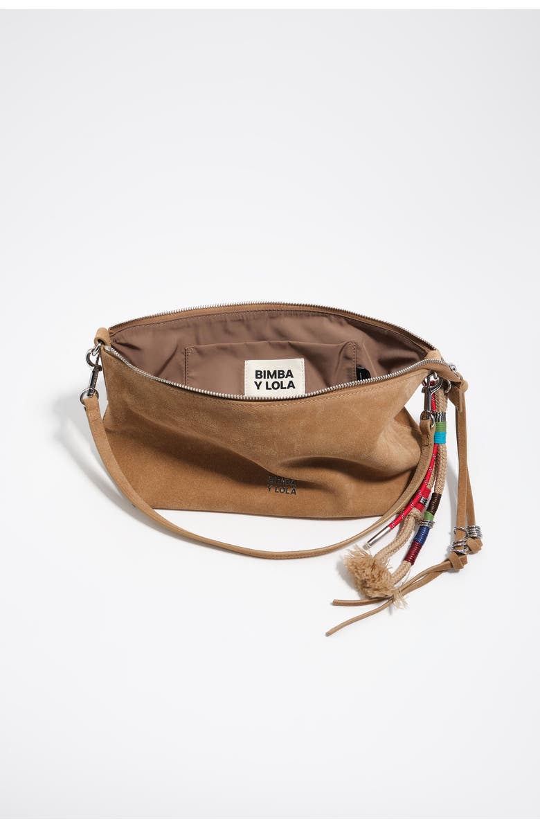 Bimba y Lola Medium Leather Trapecio Bag, Alternate, color, Natural