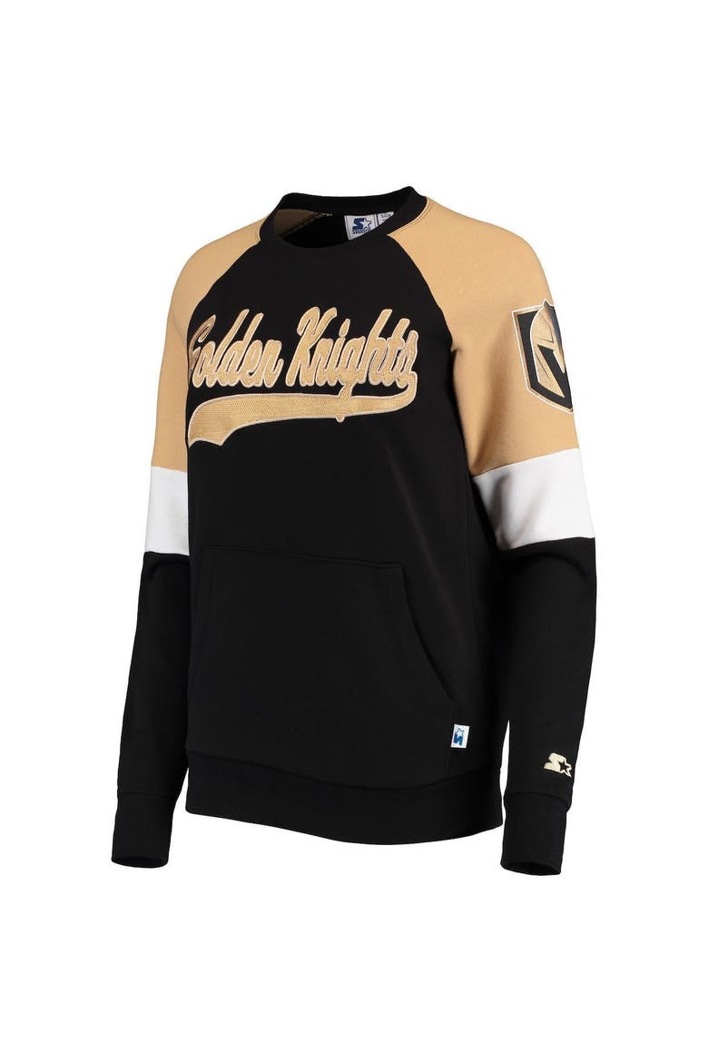 Women's Starter Black/Gold Vegas Golden Knights Playmaker Raglan Pullover Sweatshirt, Alternate, color, Black