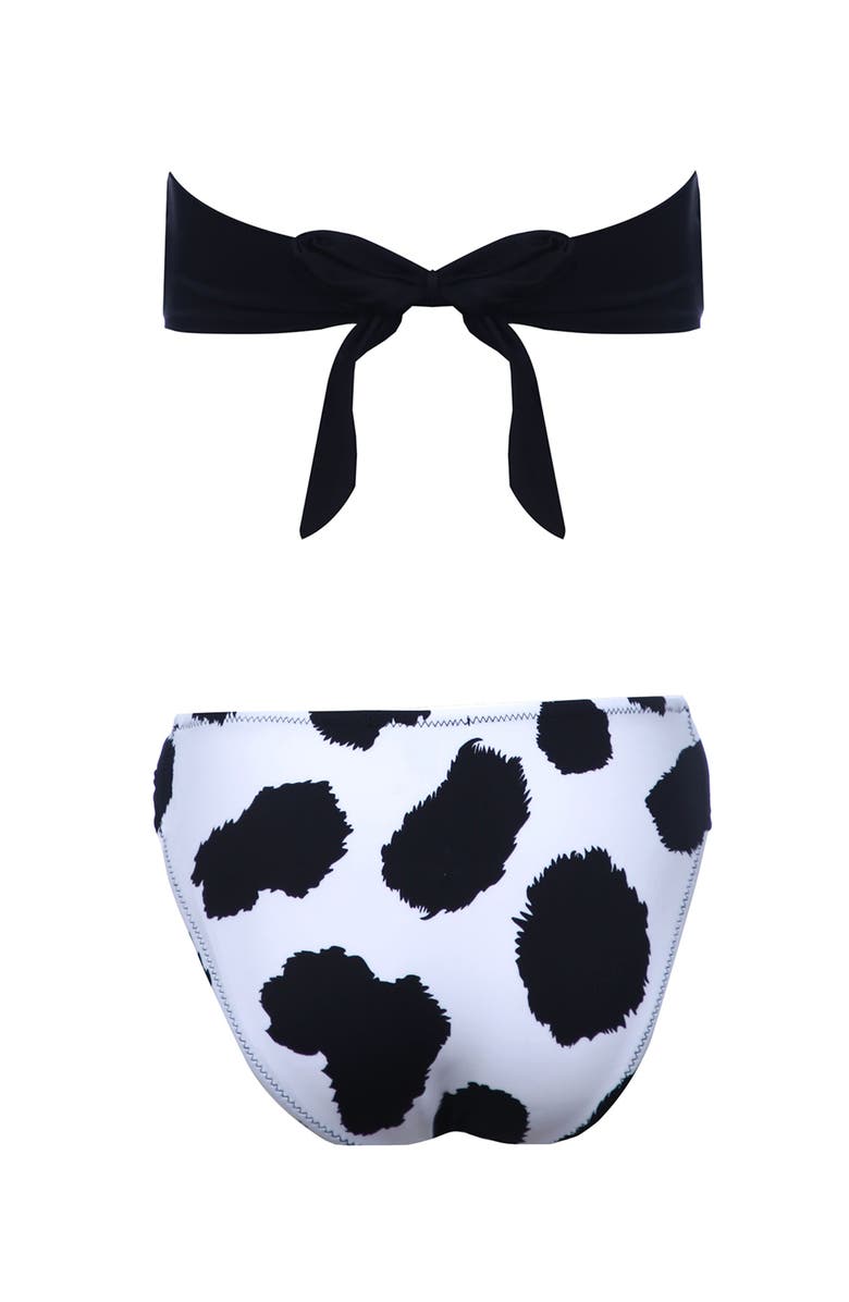 NESSI BYRD Kids' Straplez Cow Print Two Piece Bikini, Alternate, color, White-Black