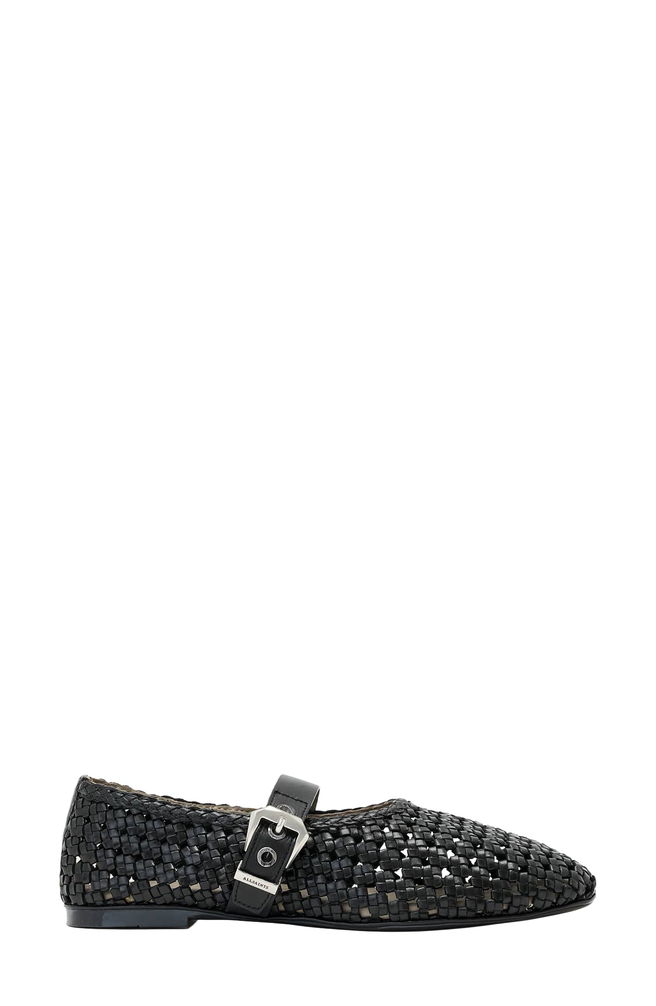 Sabine Woven Leather Mary Jane Flat, Alternate, color, BLACK