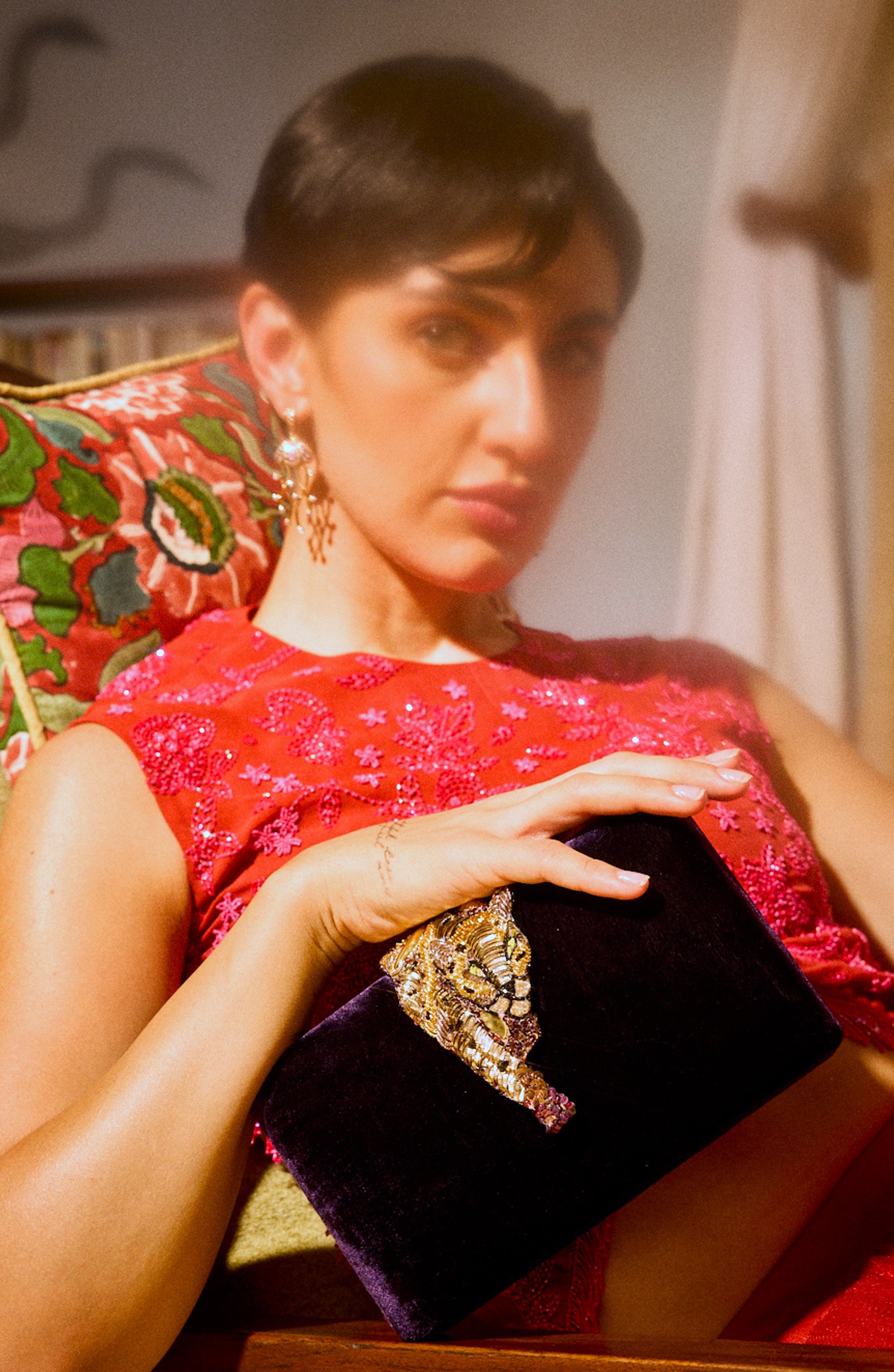 Simitri Velvet Rakaa Clutch, Alternate, color, 