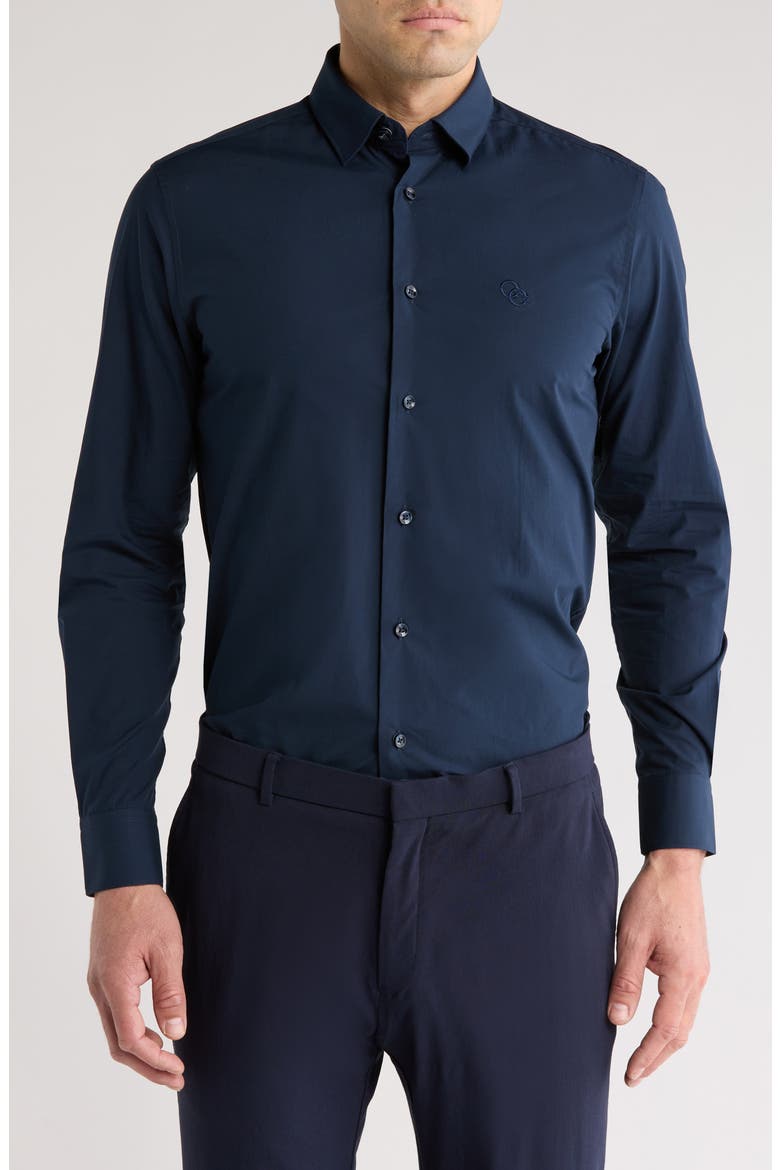 Slim Fit Stretch Cotton Dress Shirt, Main, color, NAVY