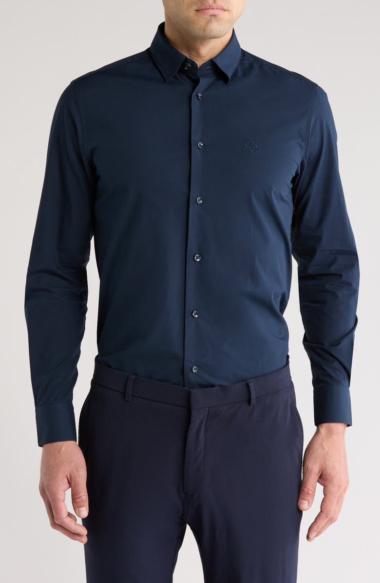 Cavalli Class Slim Fit Stretch Cotton Dress Shirt, Main, color, Navy