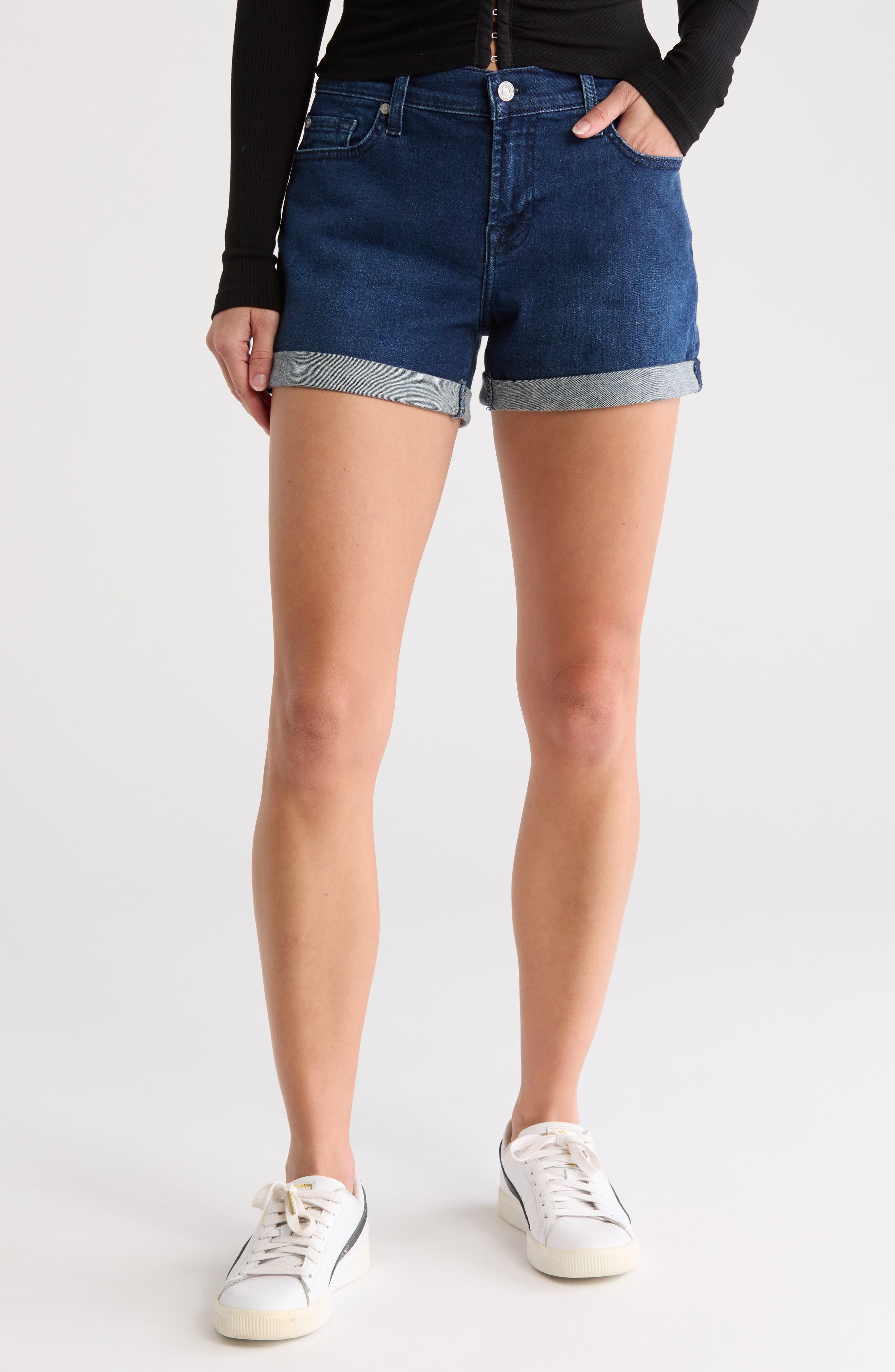 7 For All Mankind Rolled Cuff Denim Shorts