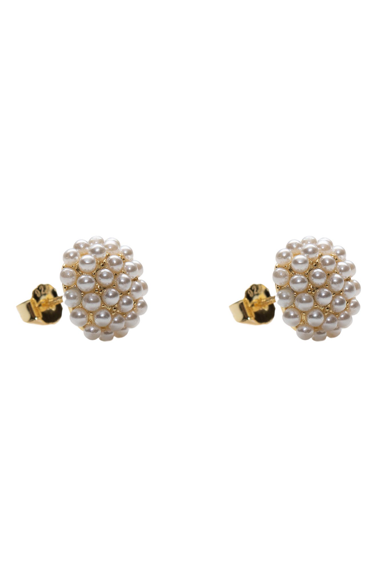 Argento Vivo Sterling Silver Faux Pearl Burst Stud Earrings in White/Gold 