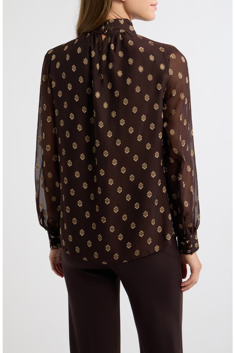 Metallic Shirred Mock Neck Keyhole Top, Alternate, color, DEEP MAHOGANY / GOLD