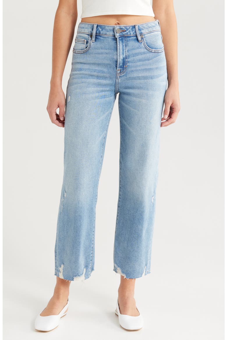 High Waist Raw Hem Ankle Straight Leg Jeans, Main, color, LIGHT WASH
