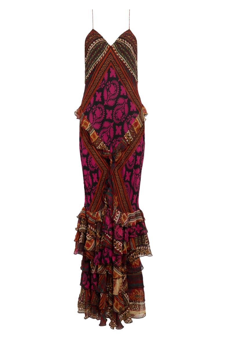 Nadia Printed Silk Maxi Gown, Main, color, TAPETTO BORDERS TITIAN RED