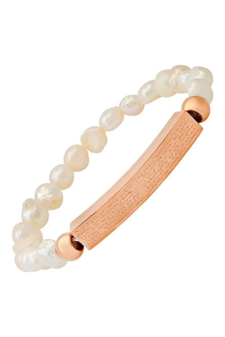 18K Rose Gold Plated Imitation Pearl Lord's Prayer Bar Pendant Bracelet, Main, color, ROSE