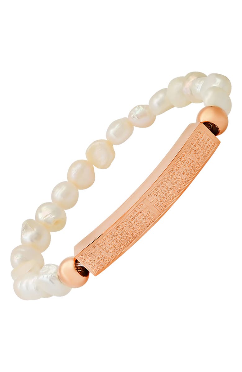 HMY JEWELRY 18K Rose Gold Plated Imitation Pearl Lord's Prayer Bar Pendant Bracelet, Main, color, Rose