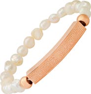 HMY JEWELRY 18K Rose Gold Plated Imitation Pearl Lord's Prayer Bar Pendant Bracelet