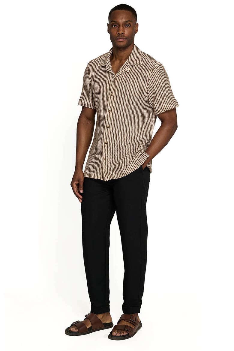 Bedford Striped Crochet Camp Shirt, Alternate, color, TAUPE